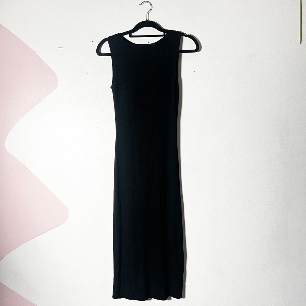 Uniqlo Midi Dress Medium Black Ribbed Stretchy Padded Bra Casual Goth
